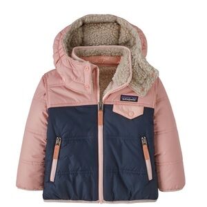 Patagonia Baby Reversible Tribbles Jacket Navy and Mallow Pink 12-18 months